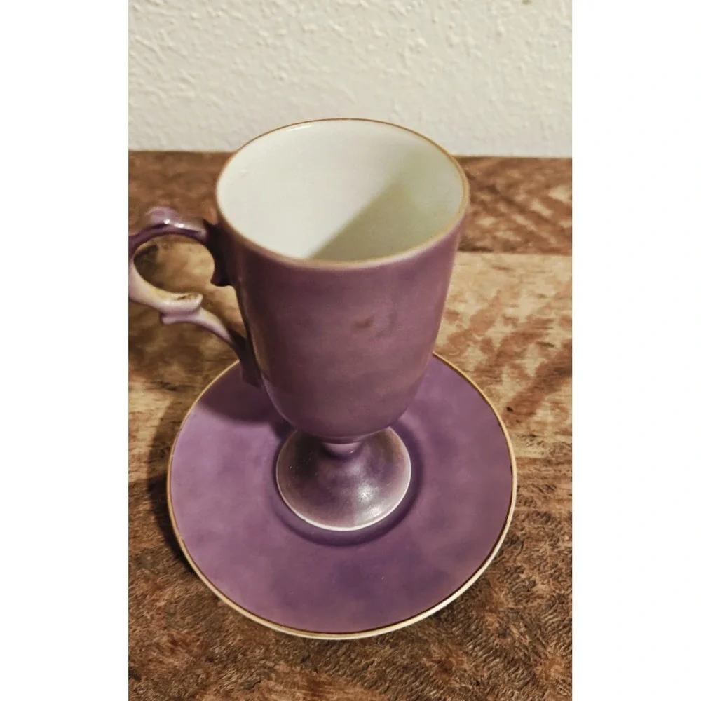 Antique Porcelain Purple Demitasse Cup And‎ Saucer